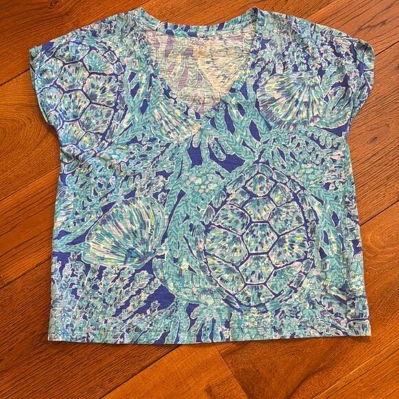 Lilly Pulitzer Daley Tee in capri teal pop toruga time size small - Picture 3 of 6